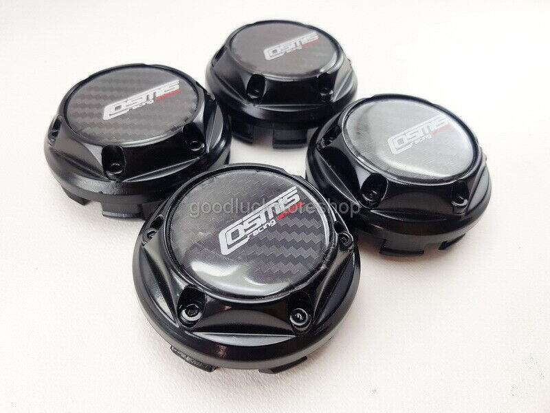 Center Caps Black Cover Alloy wheels Size Inside 70mm. For Cosmis Racing Car 4pc