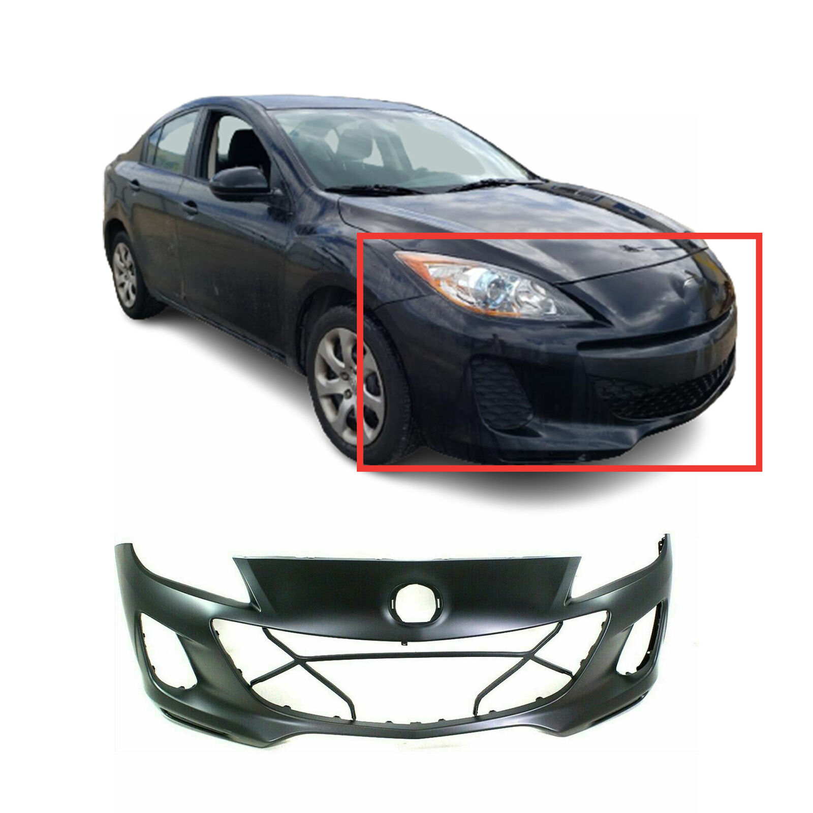 Front Bumper Cover For 2012-2013 Mazda 3 w/ fog light holes