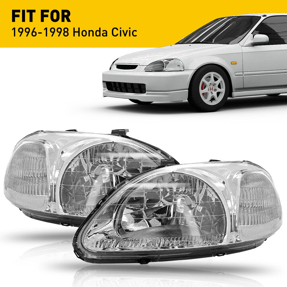 Fits 1996-1998 Honda Civic Headlight Head Lights Lamps Replacement Clear Pair OD