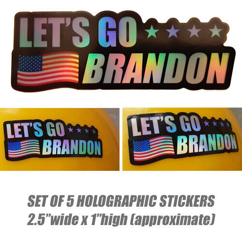 USA Flag Let\'s Go Brandon Sticker Car Vinyl Decal America Set of 5 HOLOGRAPHIC