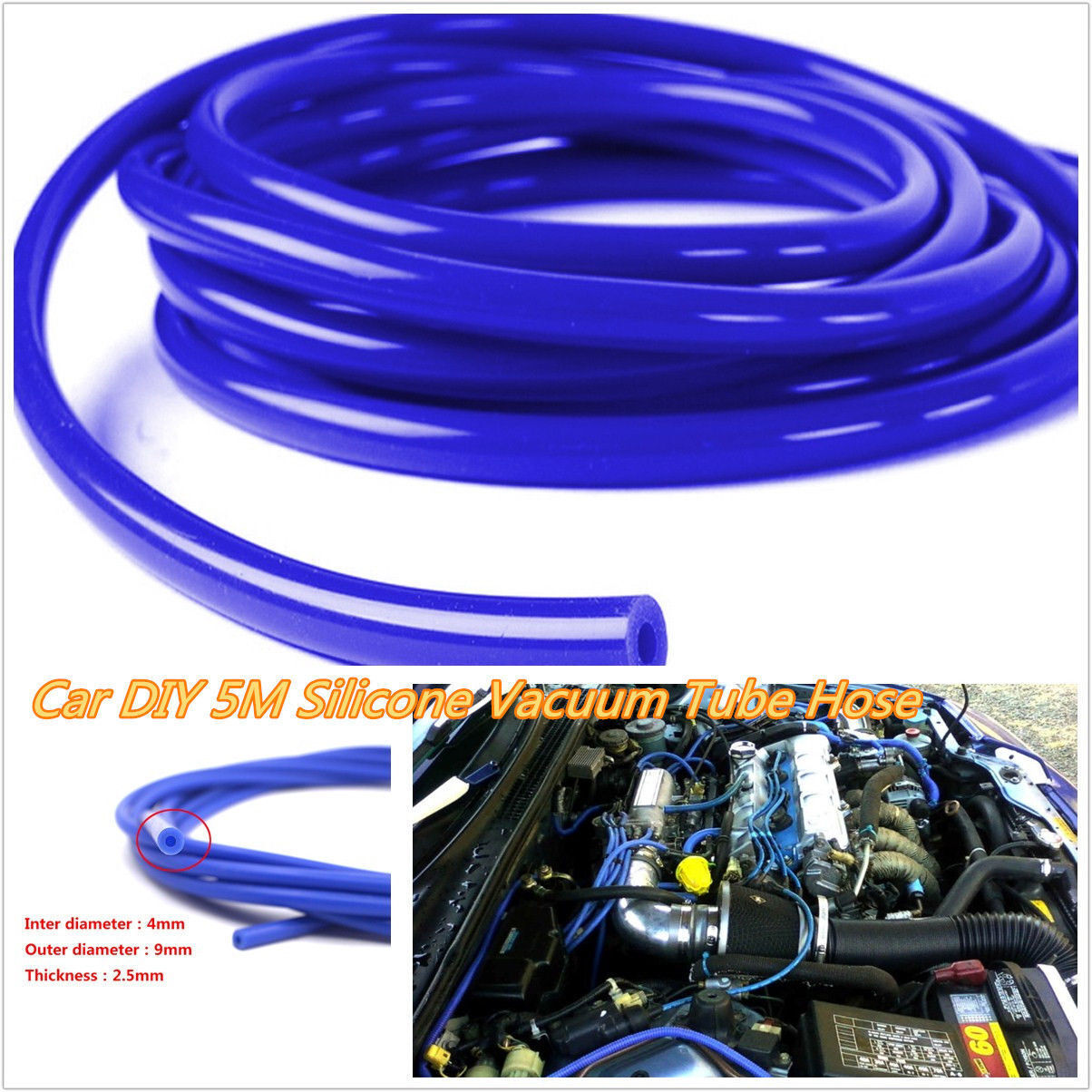 16.4ft 5M Blue Silicone Vacuum Tube Hose Universal Tubing Pipe For Car Vehicle