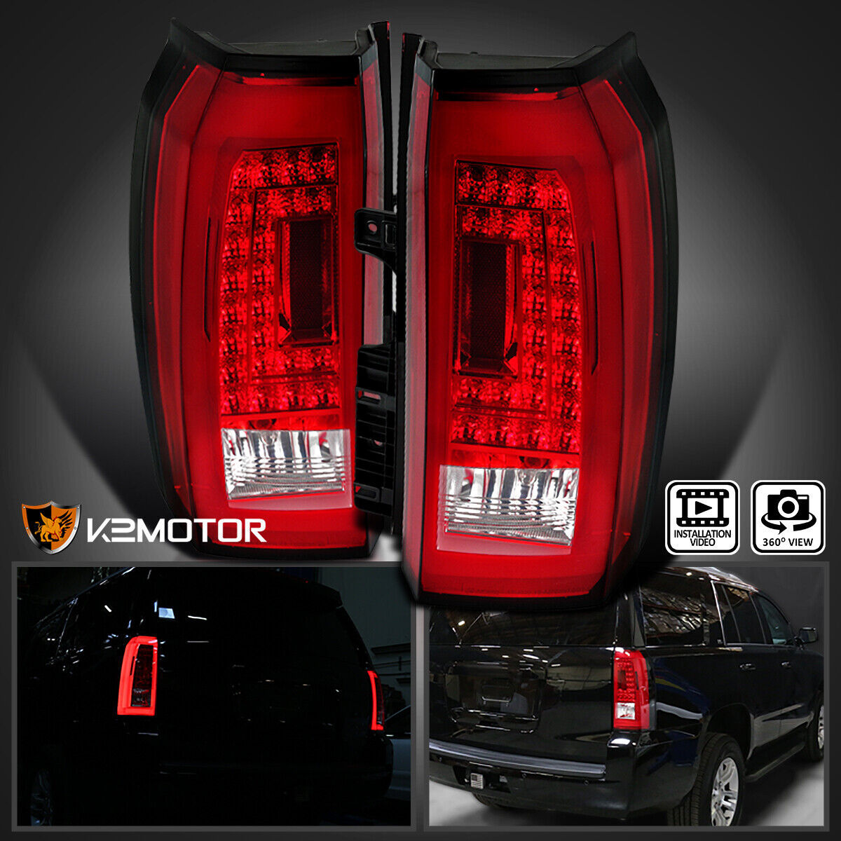 Red Fits 2015-2020 Chevy Tahoe Suburban LED Tail Lights Brake Lamps Left+Right
