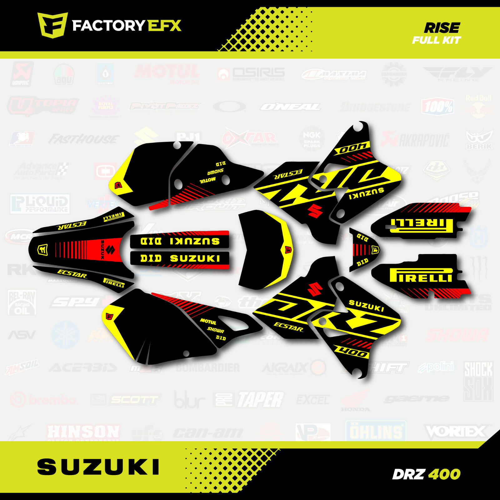 Bk Yellow Red Rise Racing Graphics Kit fits Suzuki Drz400 Drz 400 Drz400sm 400sm