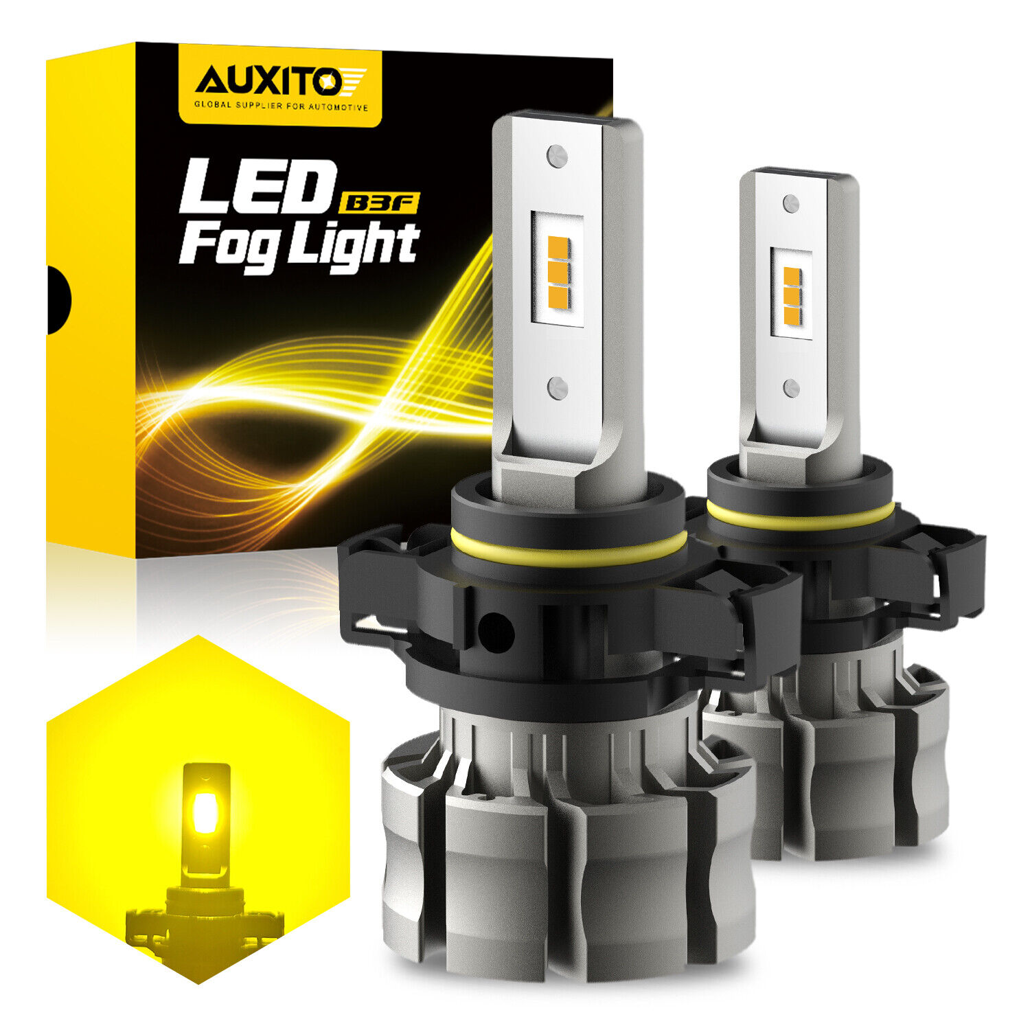 AUXITO CANBUS 2504 5202 LED Fog Light Bulbs 3000K Yellow Extremely bright B3F
