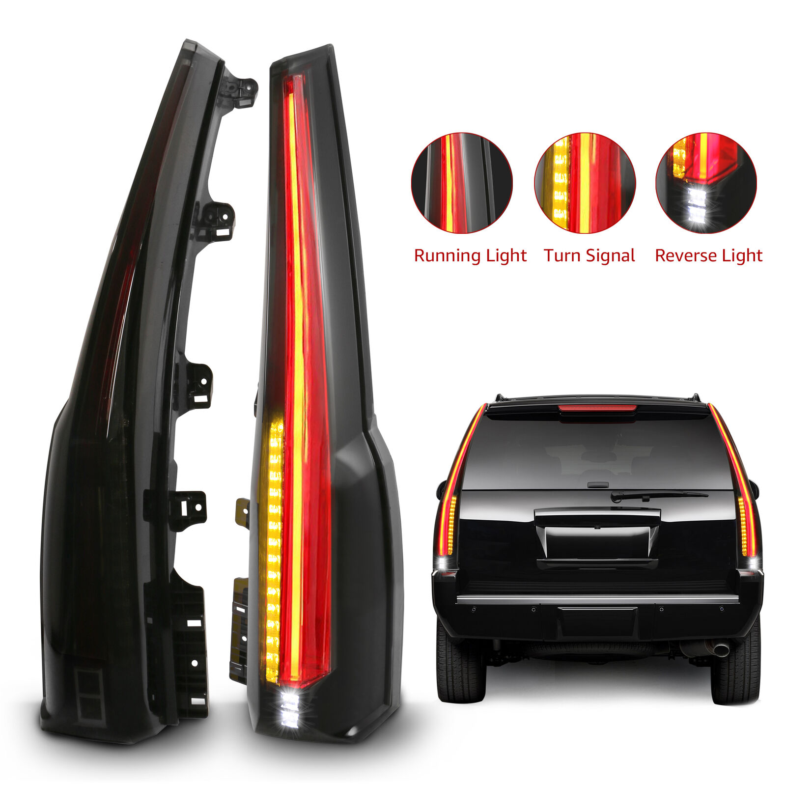 2x Smoke Tinted LED Tail Lights Rear Lamp for 2015-2020 GMC Yukon Cadillac Style