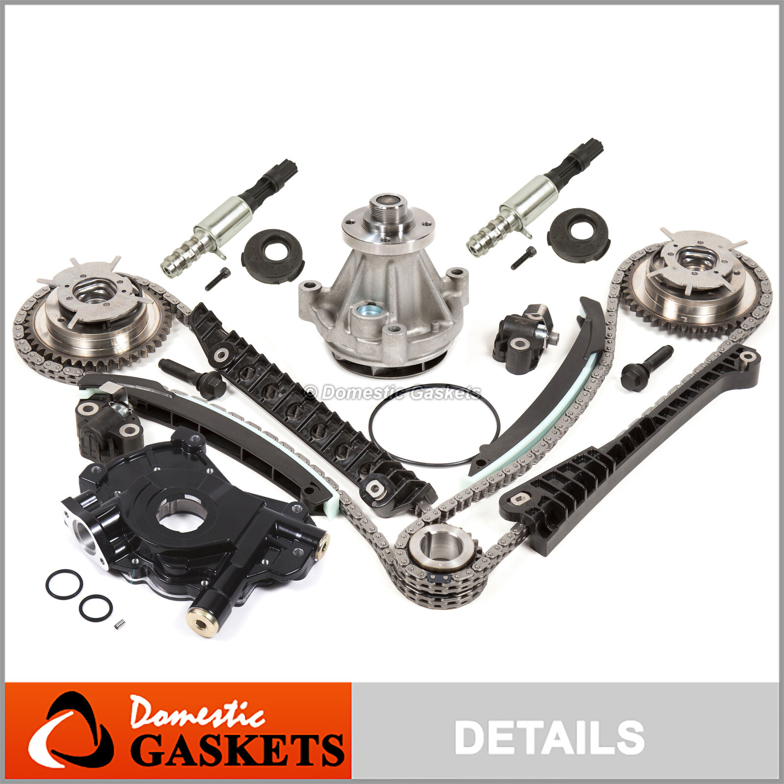 04-08 Ford Lincoln 5.4L Timing Chain Kit HP-Oil Pump Water+Cam Phasers+Solenoid