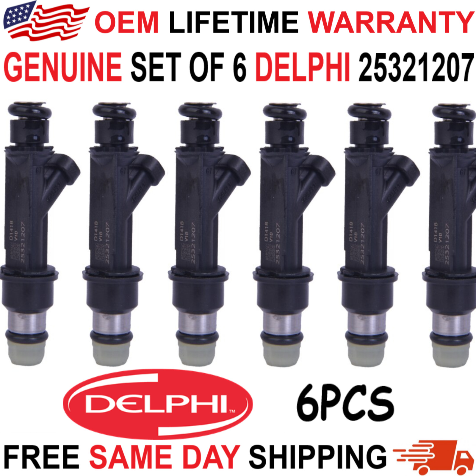 Genuine 6pcs DELPHI Fuel Injectors for 2002, 2003, 2004 Oldsmobile Bravada 4.2L