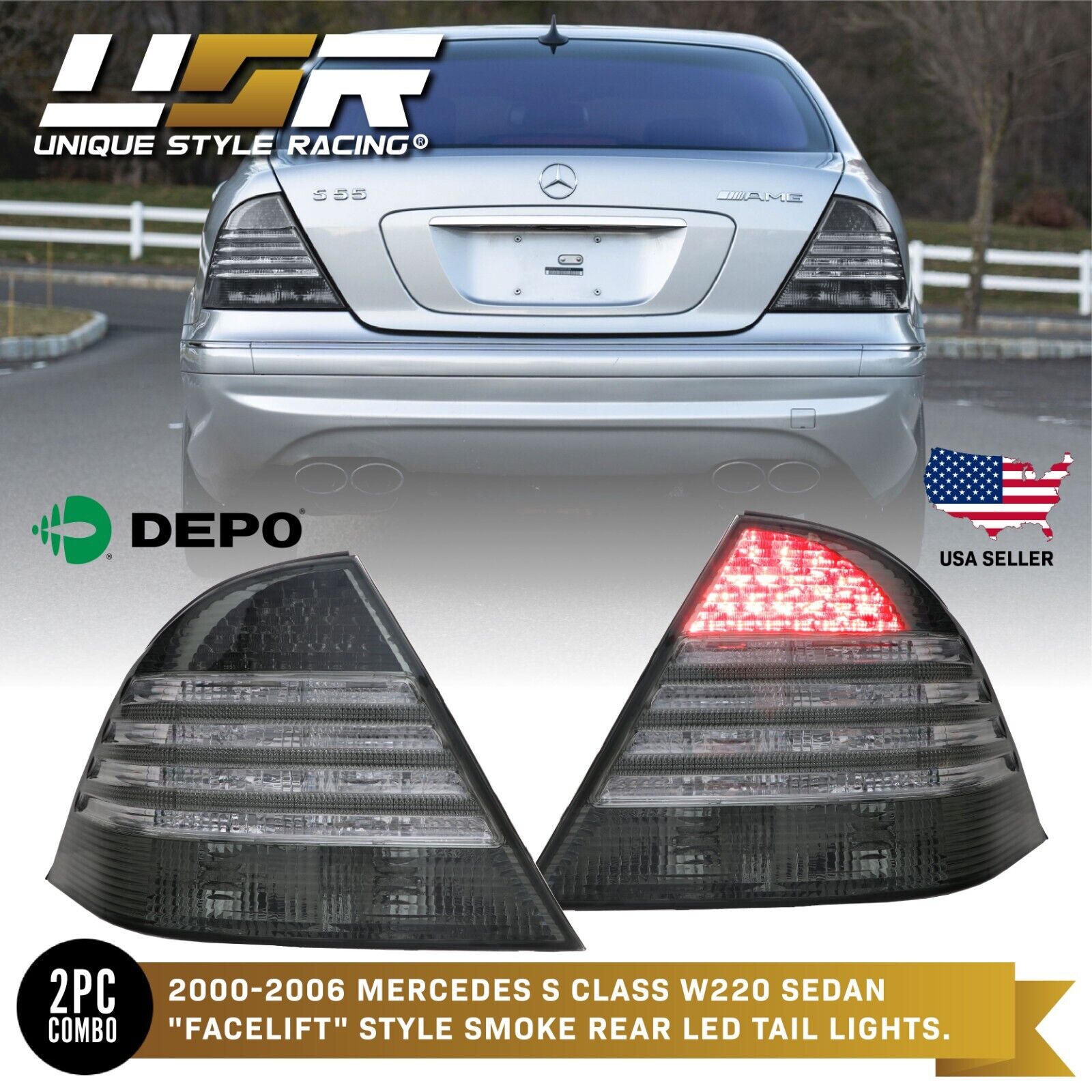 DEPO All Smoke W/ Circuit Board LED Tail Light For 2000-06 Mercedes W220 S Class
