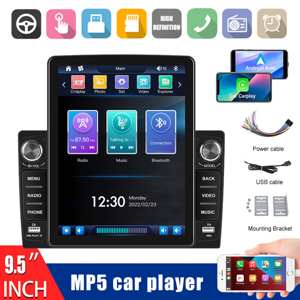 Double 2Din 9.5 Inch Radio Car Stereo Multimedia Player BT FM WiFi Touch Screen