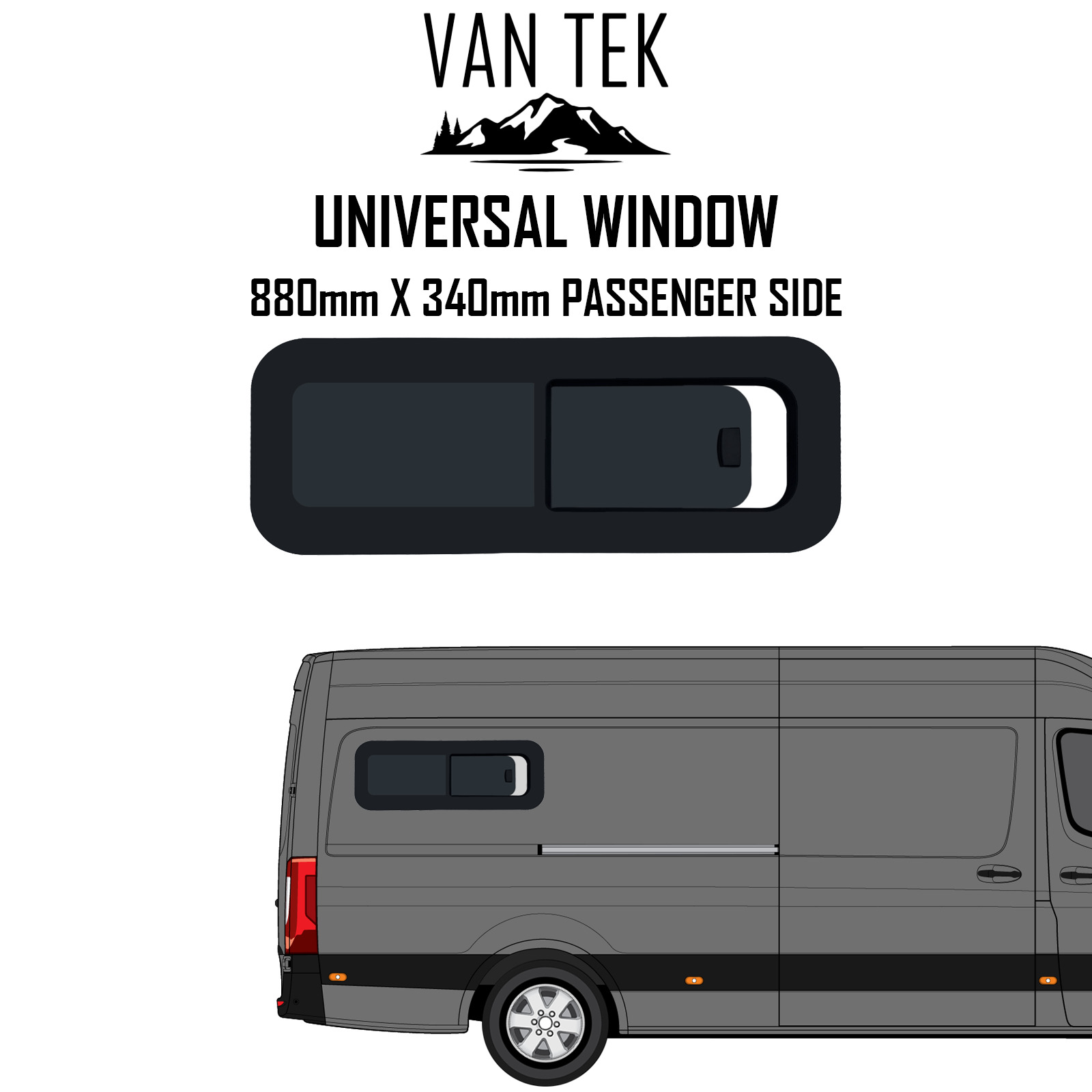 Universal Passenger Side Sliding BUNK window 880mm x 340mm  Van Tek Glass
