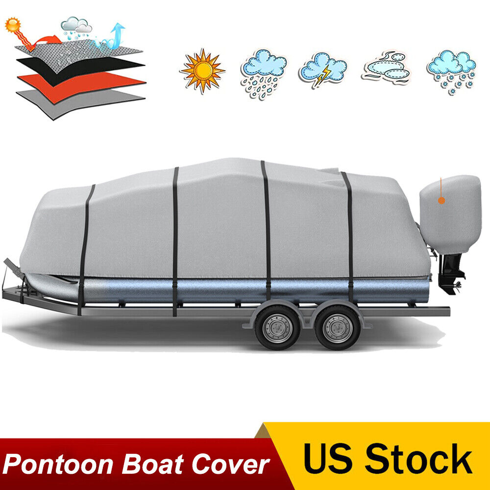 800D Pontoon Boat Cover Rip-Stop 21-24\'Waterproof Pontoon Boat Cover Trailerable