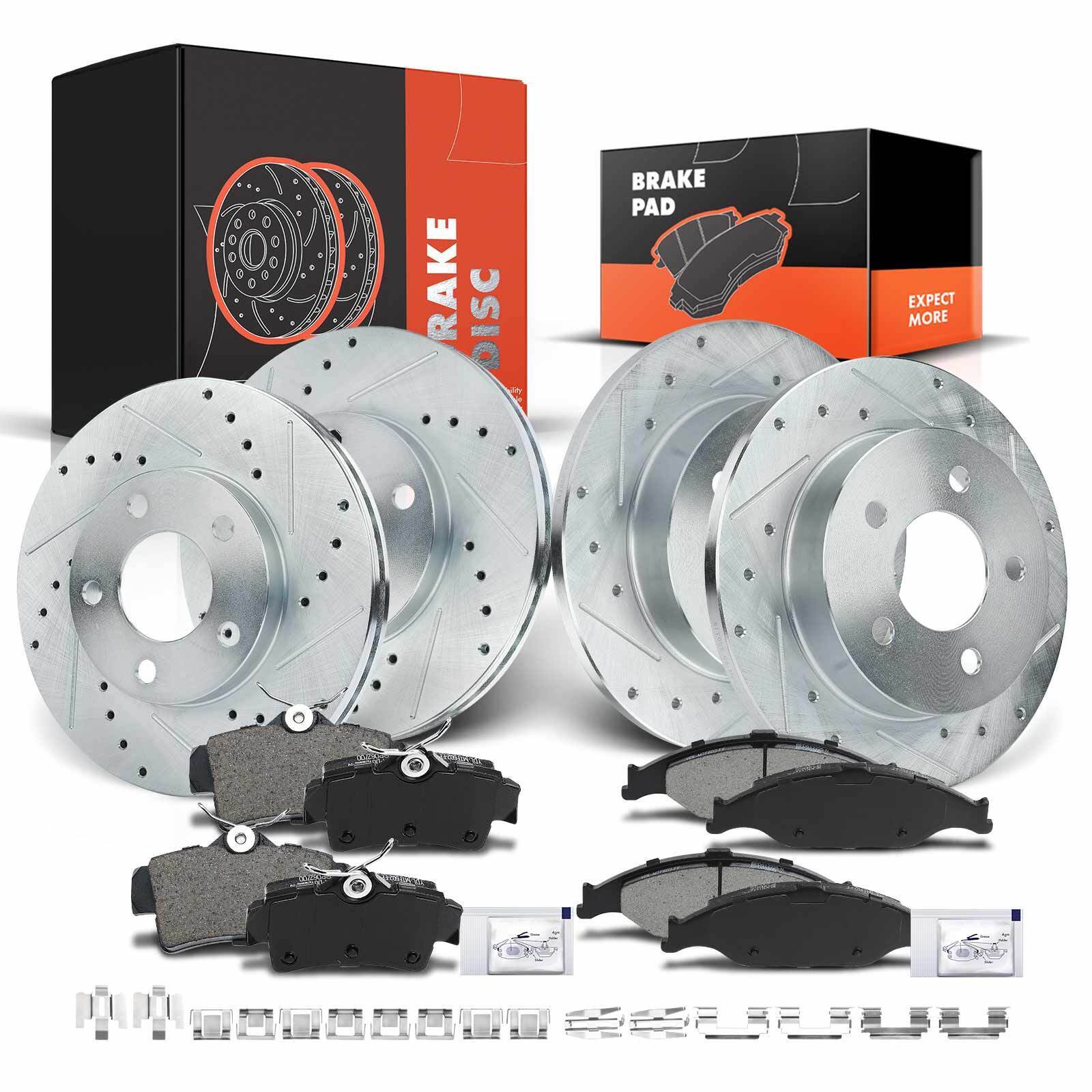 Front and Rear Drilled Brake Rotors & Ceramic Brake Pads for Ford Mustang 94-04