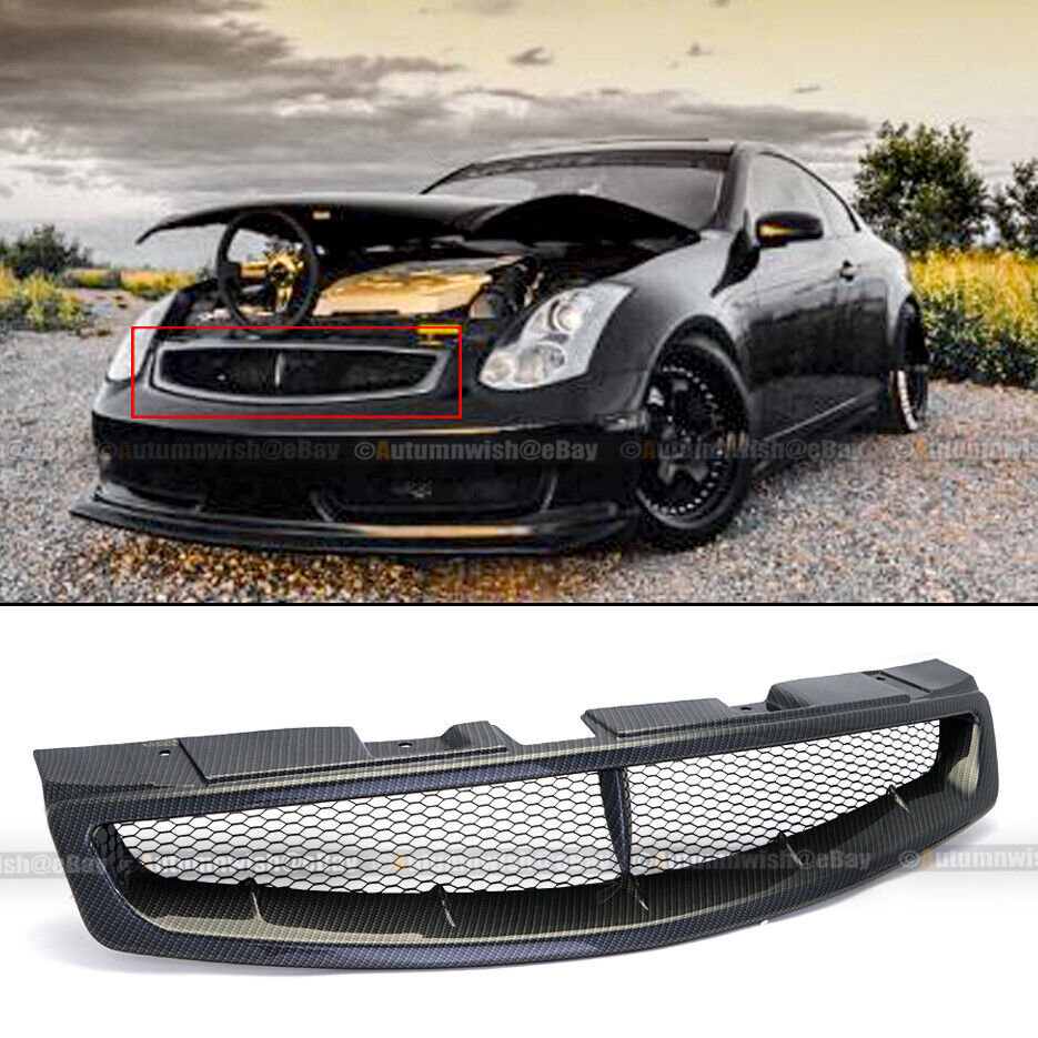 For 03-07 G35 2DR Coupe Badgeless JDM Carbon Painted Bumper Hood Mesh Grille 