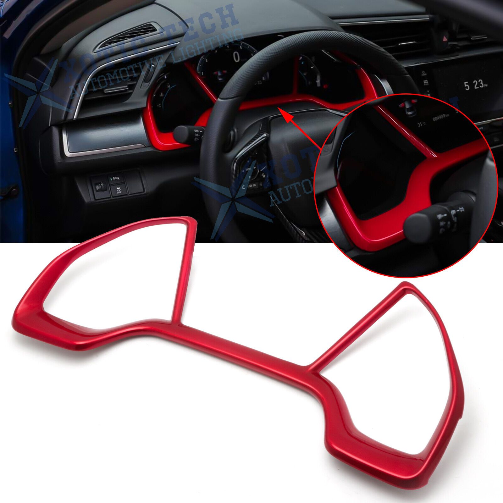 For Honda Civic 2016-2021 10th ABS Red Inner Dashboard Frame Panel Cover Trims
