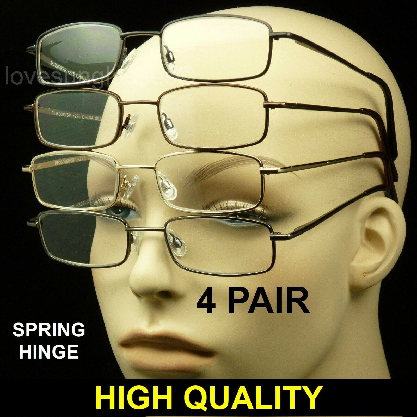 Reading glasses men women spring hinge 4 pair temple lens pack lot metal power +