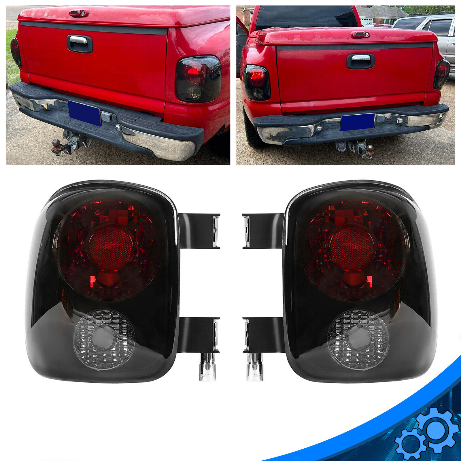 Pair Smoked Tail Lights Lamps For 99-04 Chevy Silverado/GMC Sierra Stepside