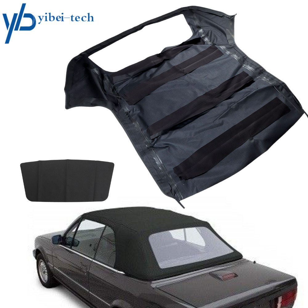 For 1986-93 BMW 3-Series E30 Convertible Soft Top Black Twill w/ Plastic Window