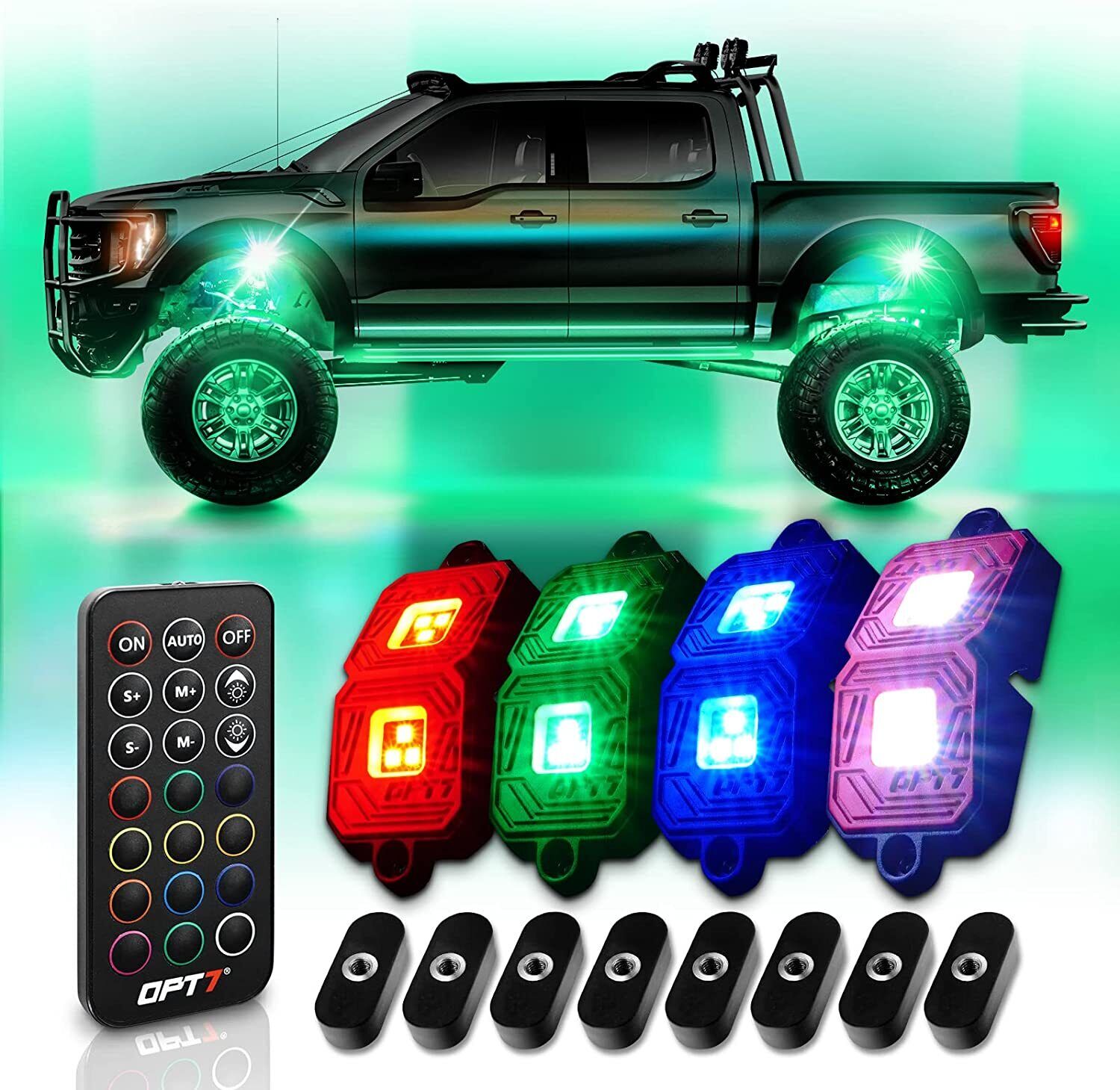 Underglow LED RGB Rock Light w/Remote w/Magnet Offroad Truck Car OPT7 Photon