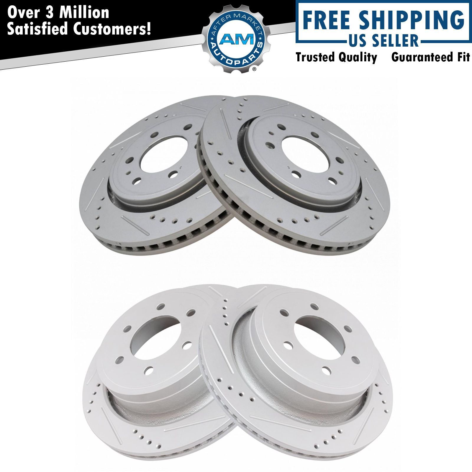 Front & Rear Performance Drilled Slotted Zinc Coated Rotor Kit Set of 4 for Ford