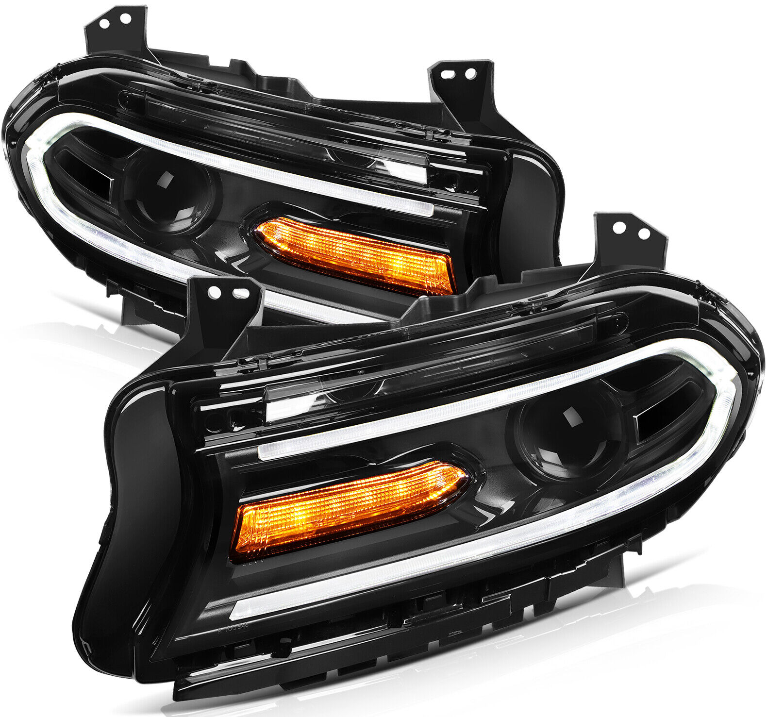 For 2015-2020 Dodge Charger Black LED DRL Projector Headlight Assembly Pair