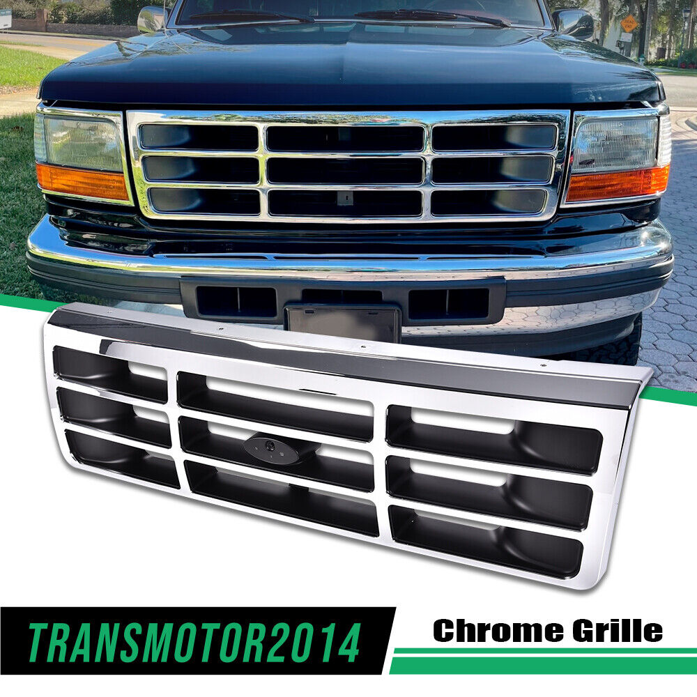 Platinum Chrome Front Bumper Grill Grille Fit For 1992-1997 Ford F-250 F-350 New
