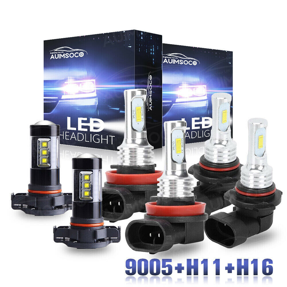 For GMC Sierra 1500 2500 3500 2007-2013 White LED Headlights+Fog Light Bulbs Kit