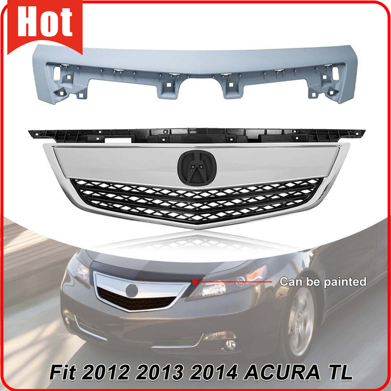 2PC Chrome&Black Trim Grille+White Grill Molding Set For 2012 2013 2014 ACURA TL