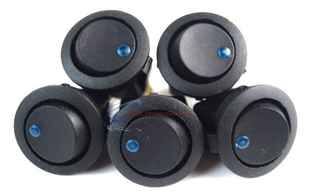 5 Pieces Blue LED Black Round Rocker Switch 12V On/Off Toggle SPST Switch