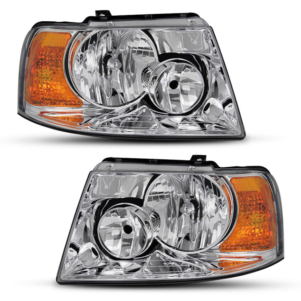 For 2003-2006 Ford Expedition Headlights Chrome Housing Headlamp Replacement