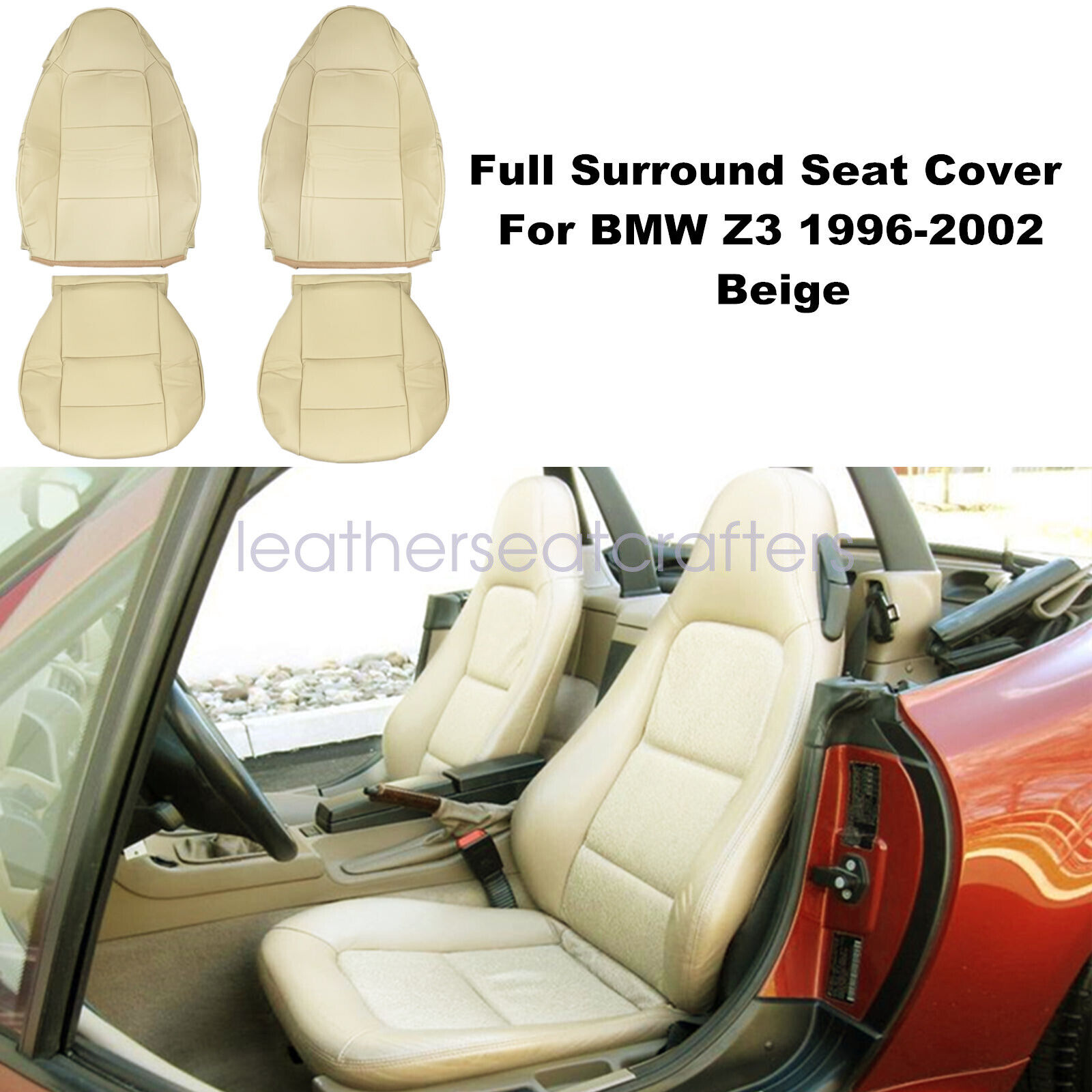 Fits BMW Z3 1996-2002 Full Surround 2 Front Leather Seat Covers Beige