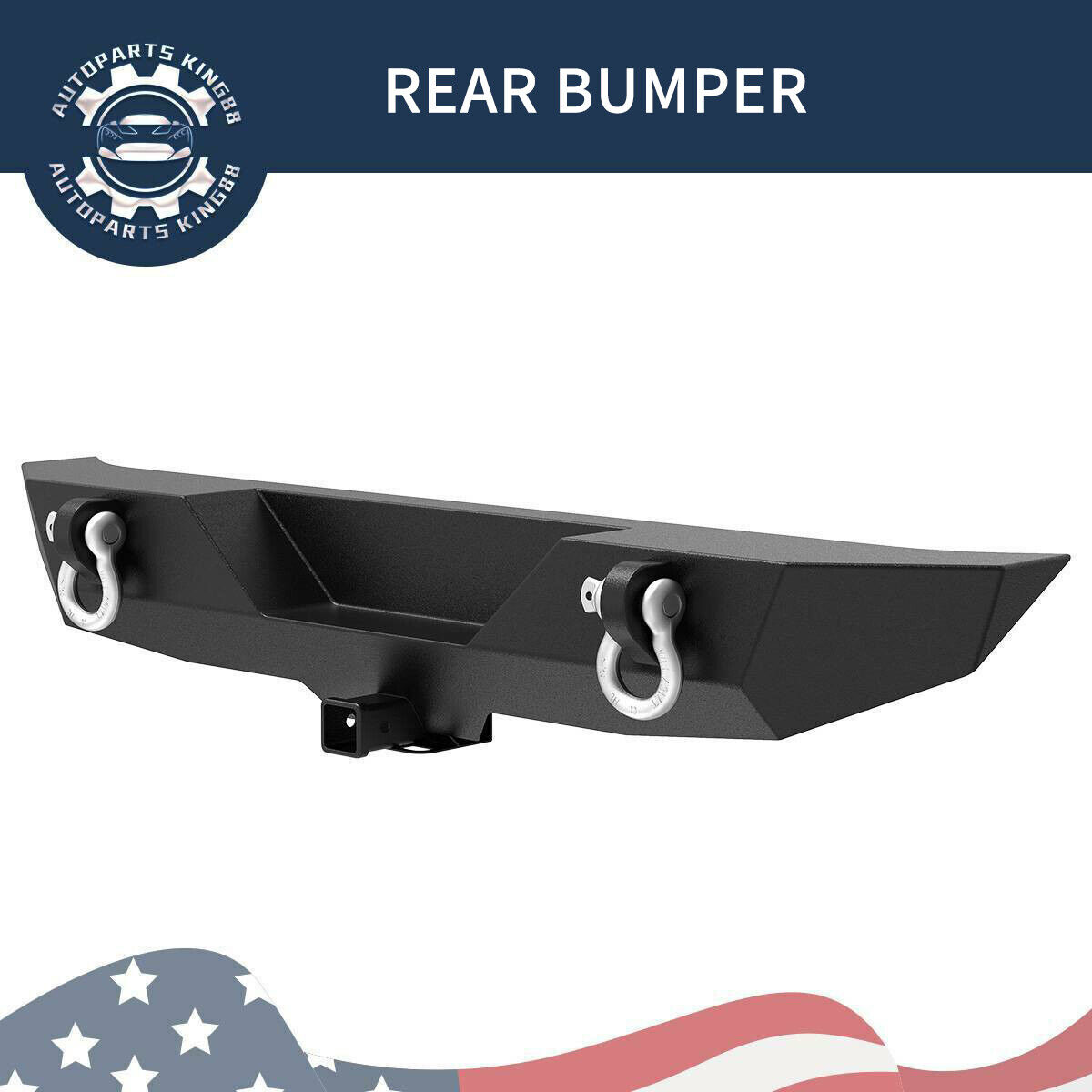 Powder Coated Rear Bumper for 07-18 Jeep Wrangler JK w/ Hitch Receiver & D-Rings