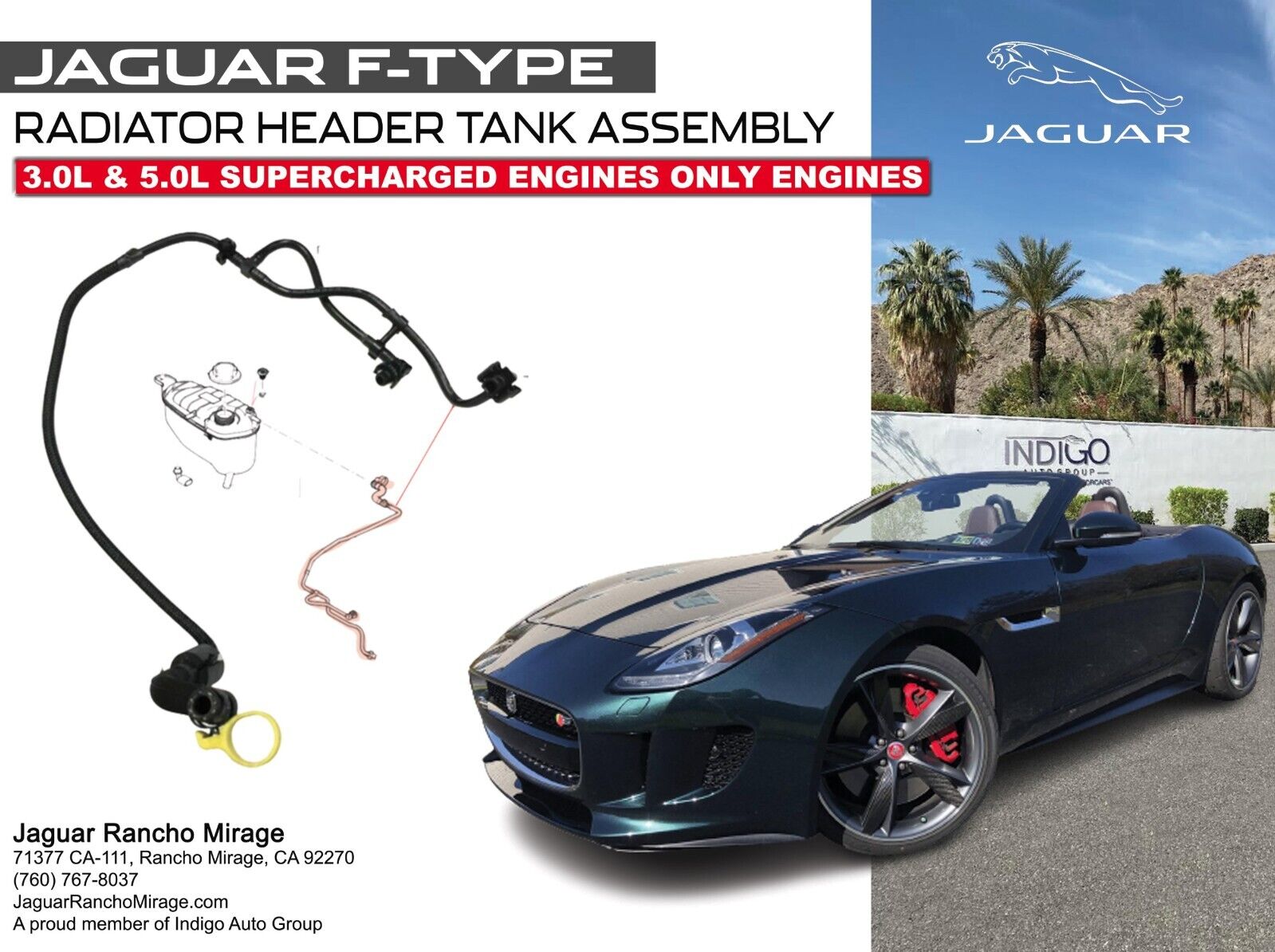 2014- 2021 JAGUAR F-TYPE 3.0L & 5.0L SUPERCHARGED ONLY- Jaguar Hose T2R5910 OEM