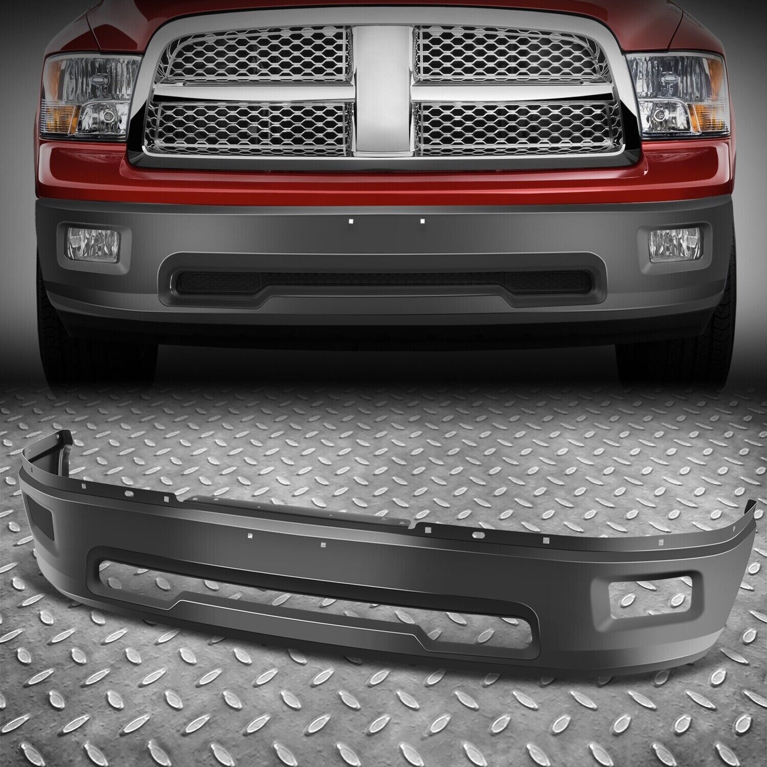 For 09-12 Dodge Ram 1500 Black Steel Front Bumper Face Bar w/ Fog Light Holes