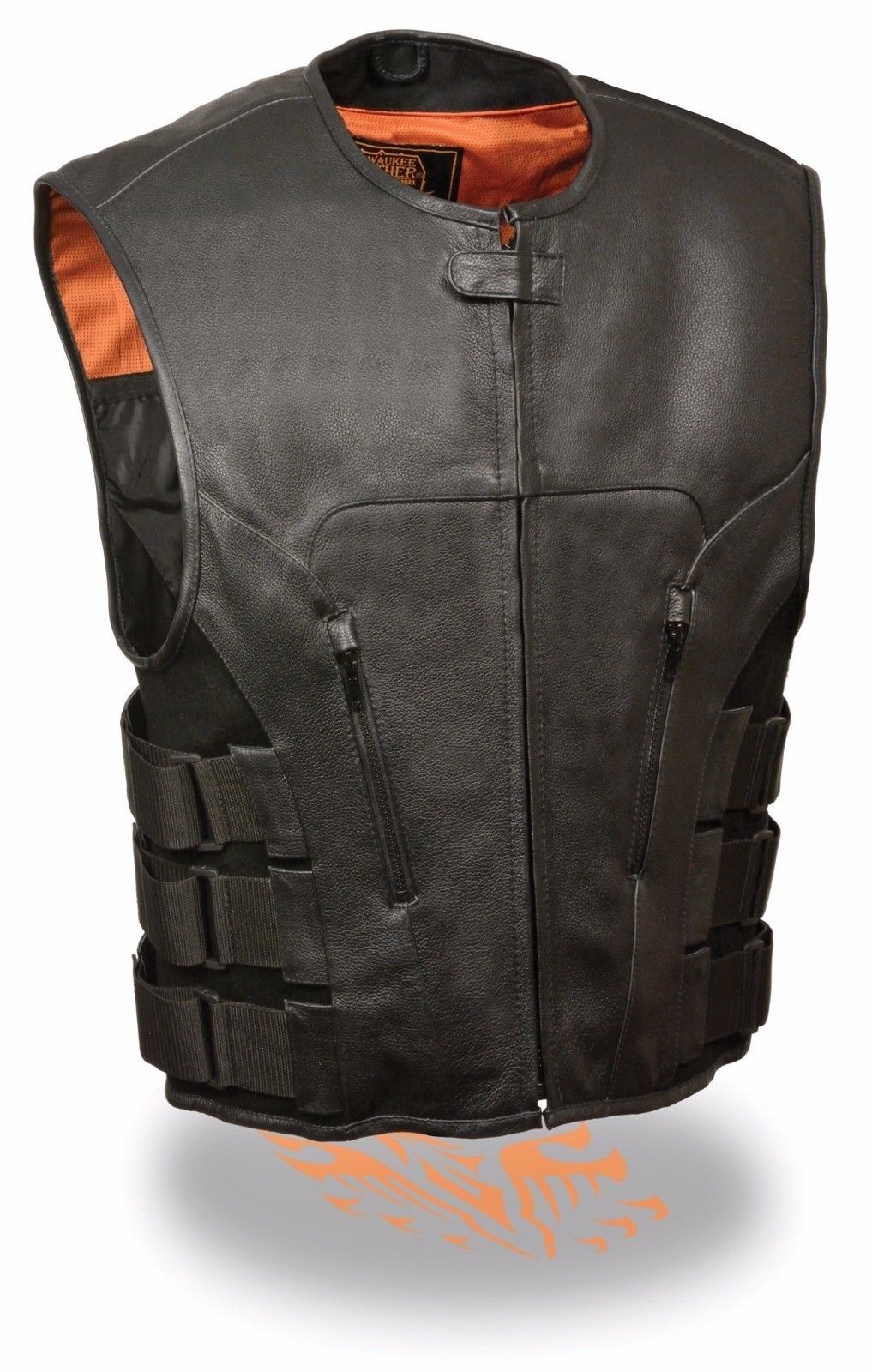 Men\'s Biker SWAT Style Leather Club Vest with Zipper Built in Gun Pockets