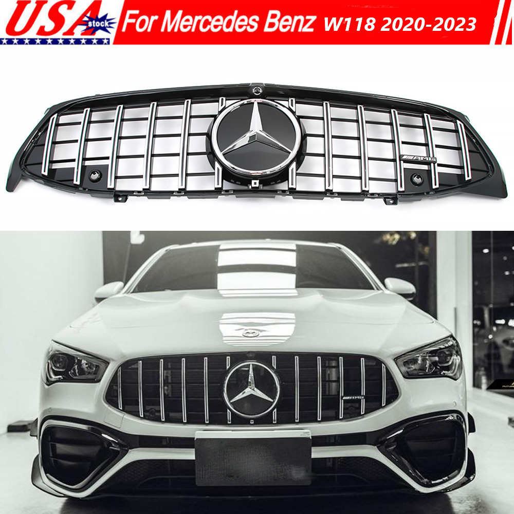 Chrome GTR Style Grille For Mercedes Benz CLA-Class W118 2020-2023 W/3D Emblem 