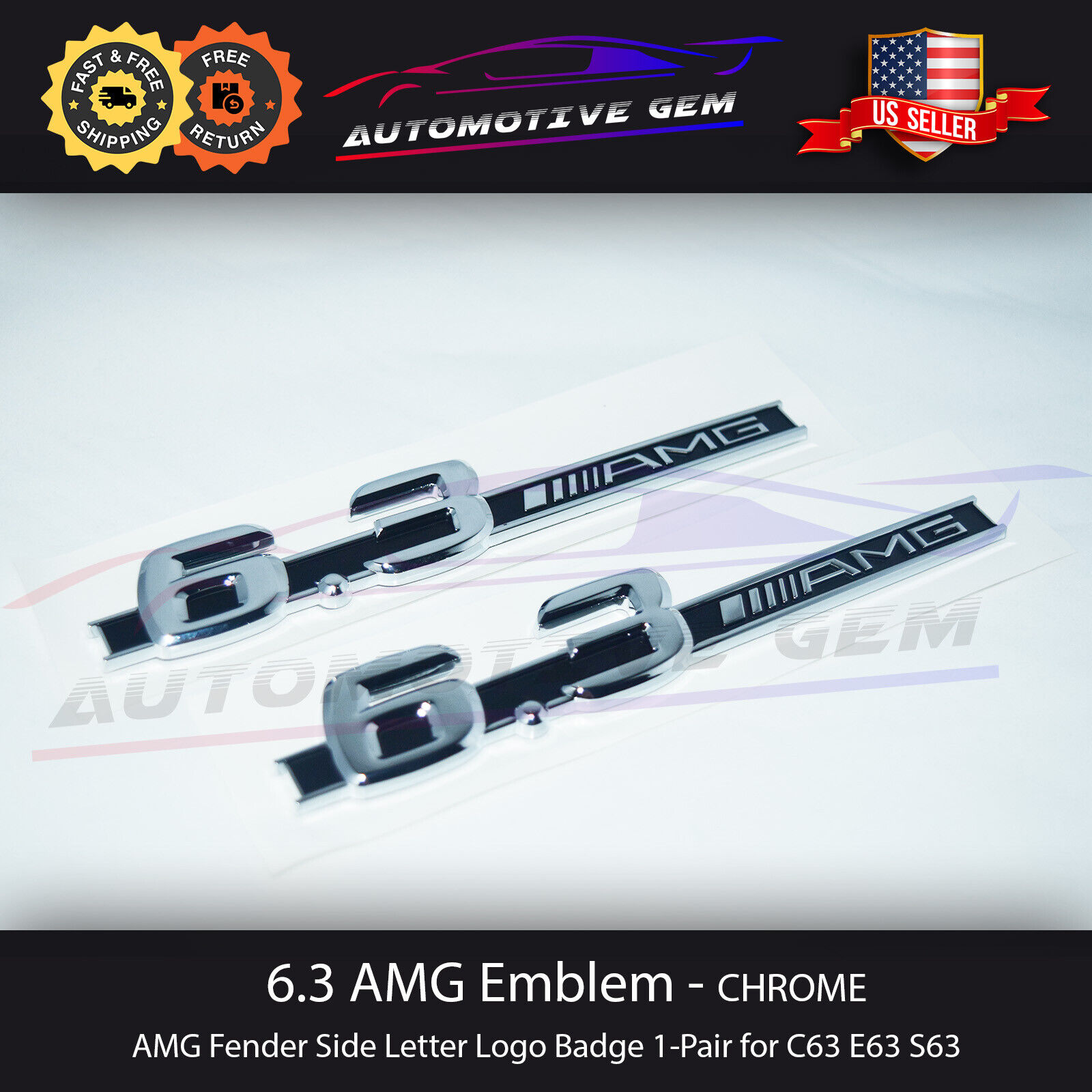 6.3 AMG Emblem Chrome Fender Logo Badge Nameplate Mercedes OEM C63 E63 S63