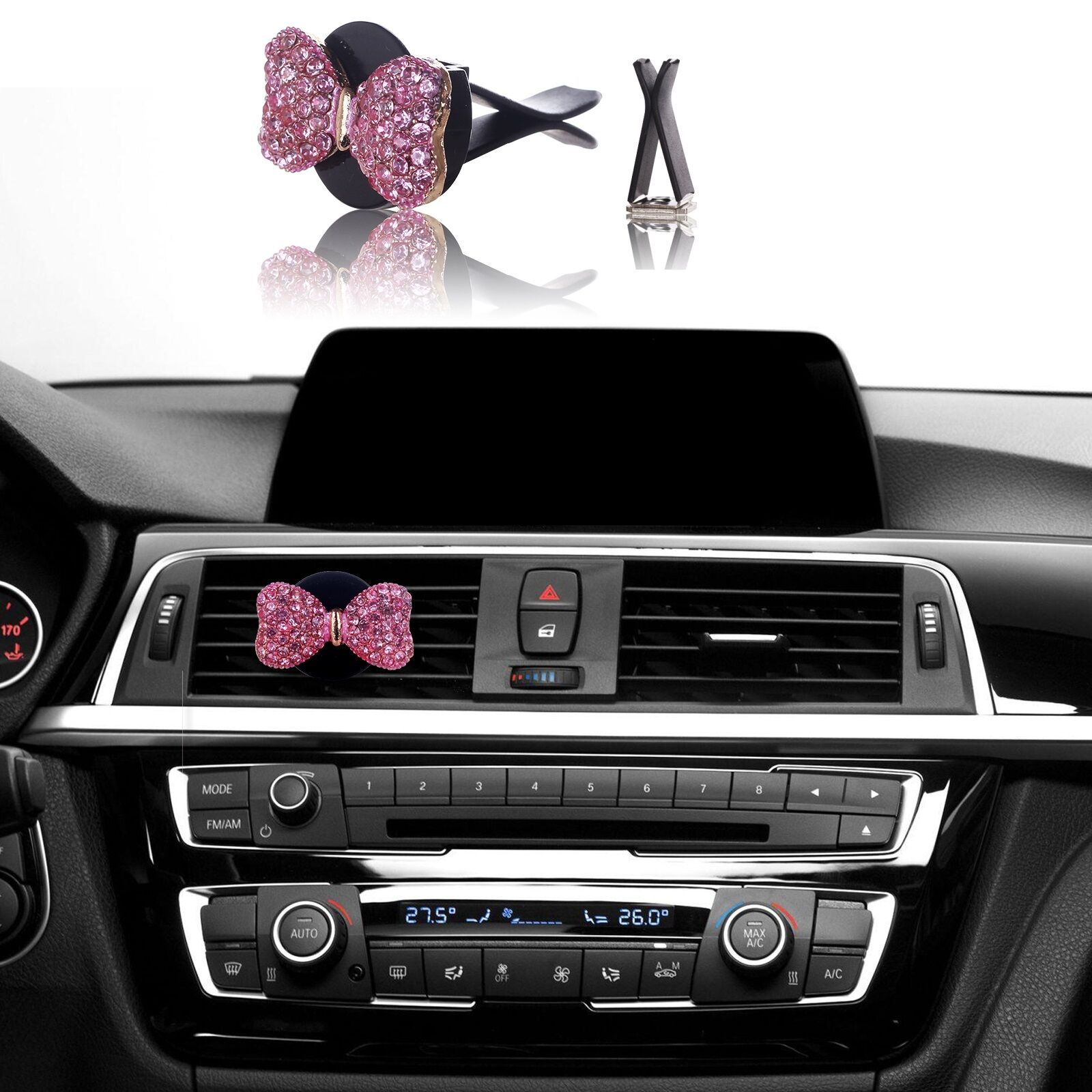 Bling Car Accessories Interior Decoration for Girls Women - Pink Crystal Bow