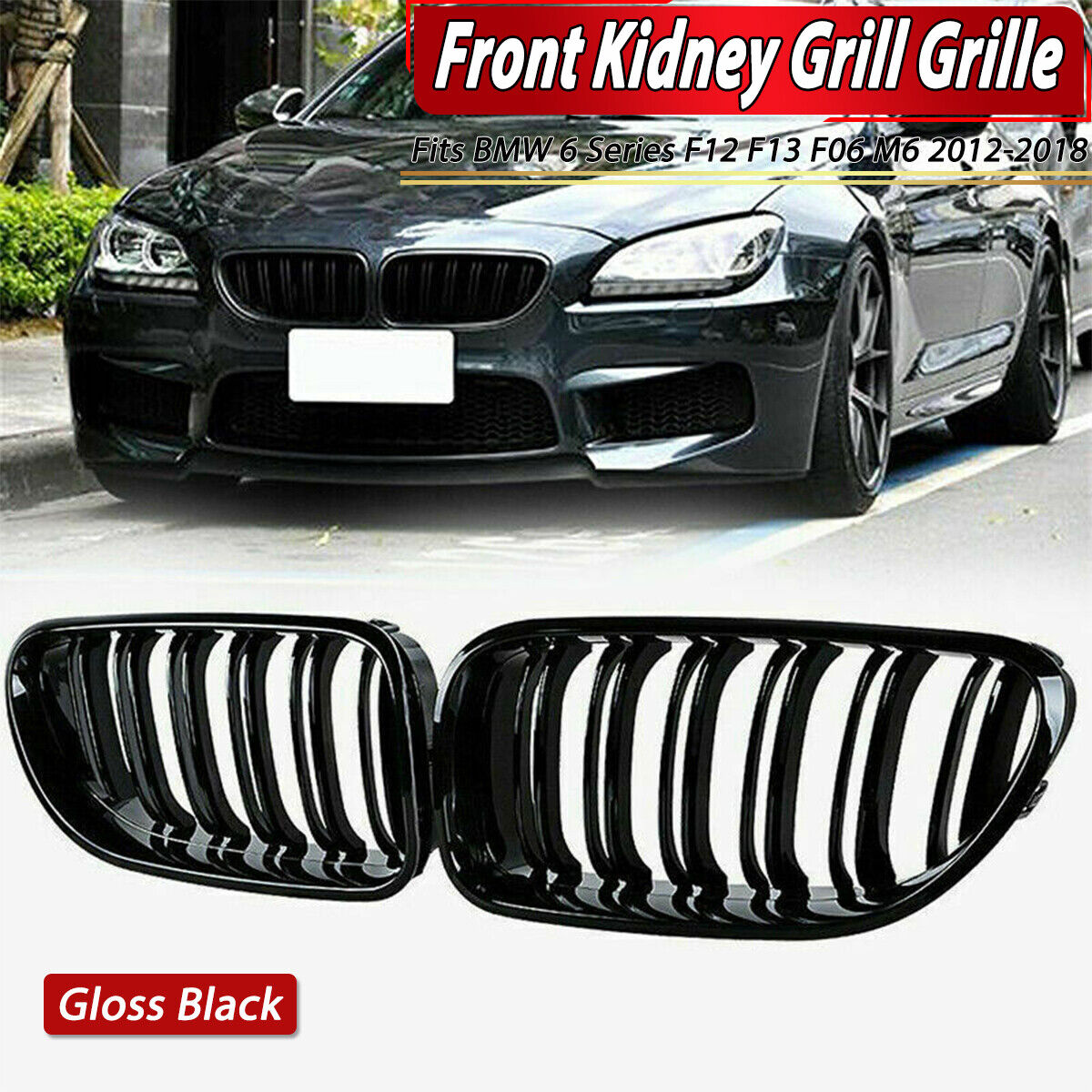 For BMW M6 F06 F12 F13 650i 640i 2012-2018 Front Kidney Grill Grille Gloss Black