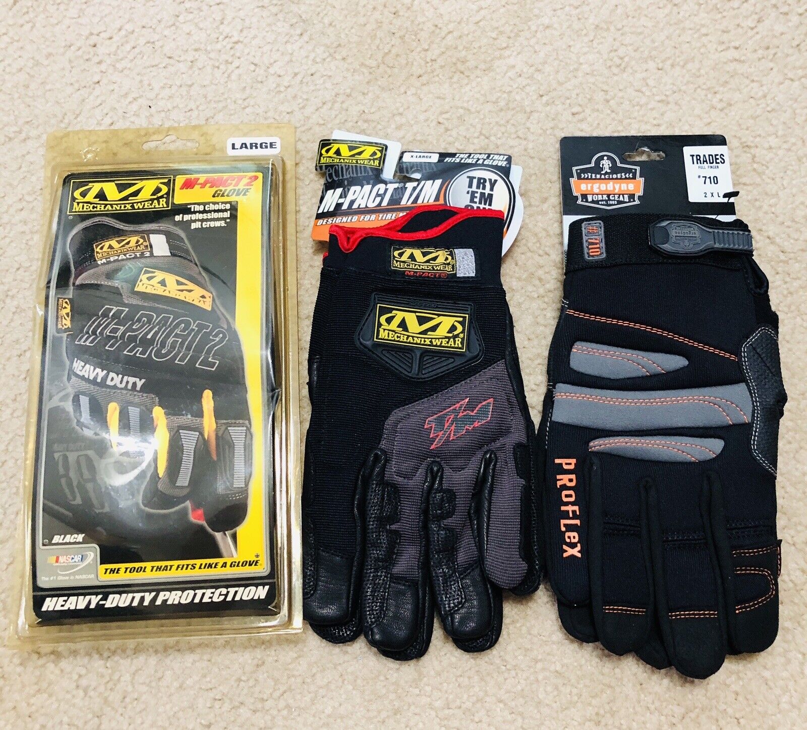 Lot of 3 NEW Gloves Mechanix Wear m-pact 2 T/M & Ergodyne 710 Proflex Heavy Duty
