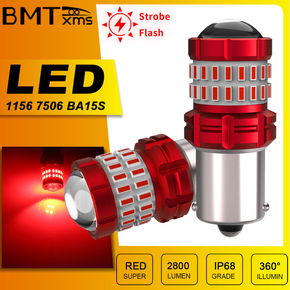 2pcs 1156 Strobe Flashing Red LED Bulb 7056 3497 Canbus Tail Stop Brake Light