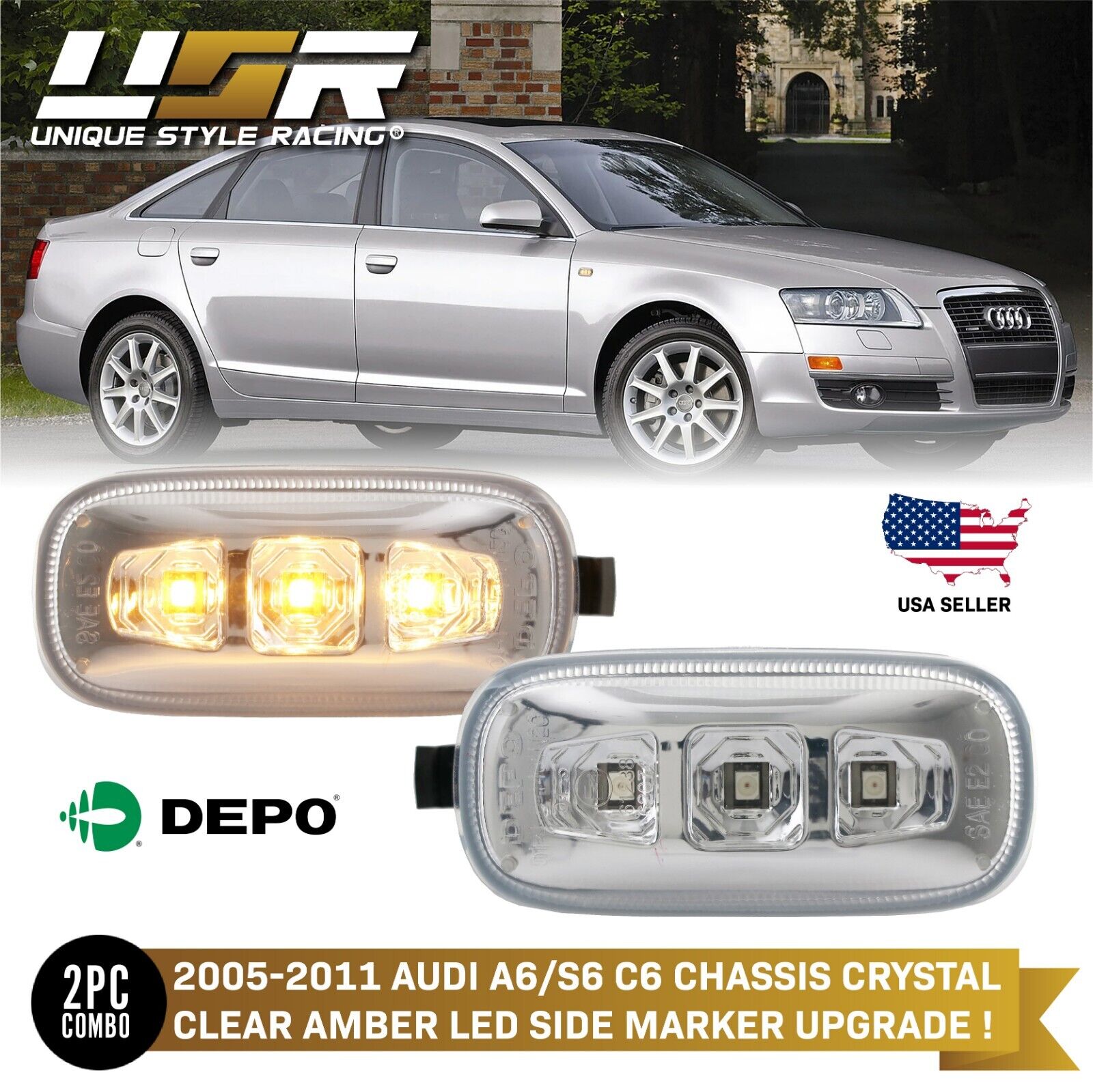 DEPO Clear Amber LED Fender Side Marker Light For Audi A4 S4 B6 B7 A6 C5 Allroad