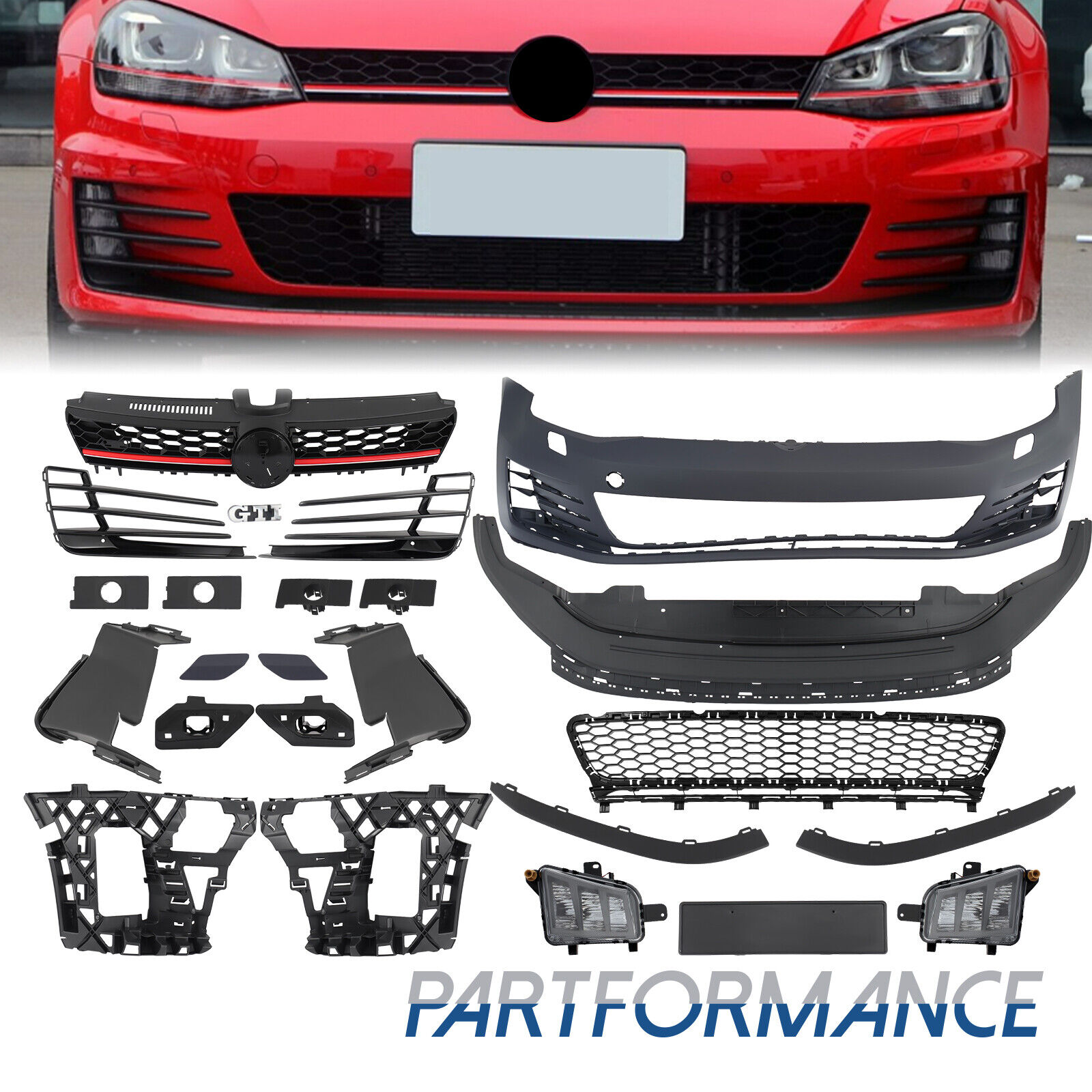 Front Bumper Cover Kit GTI Style Unpainted For 2015-2017 Volkswagen VW Golf MK7