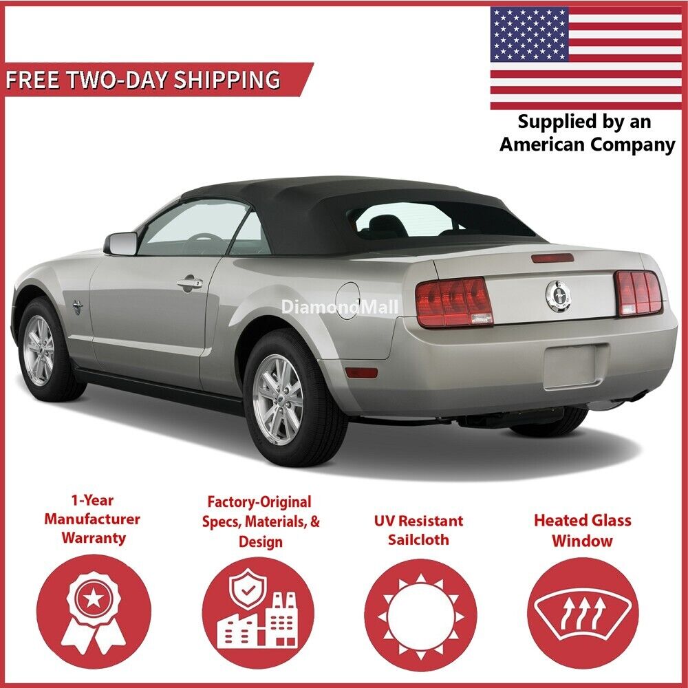 2005-14 Ford Mustang Convertible Soft Top w/ DOT Approved Heated Glass, Black