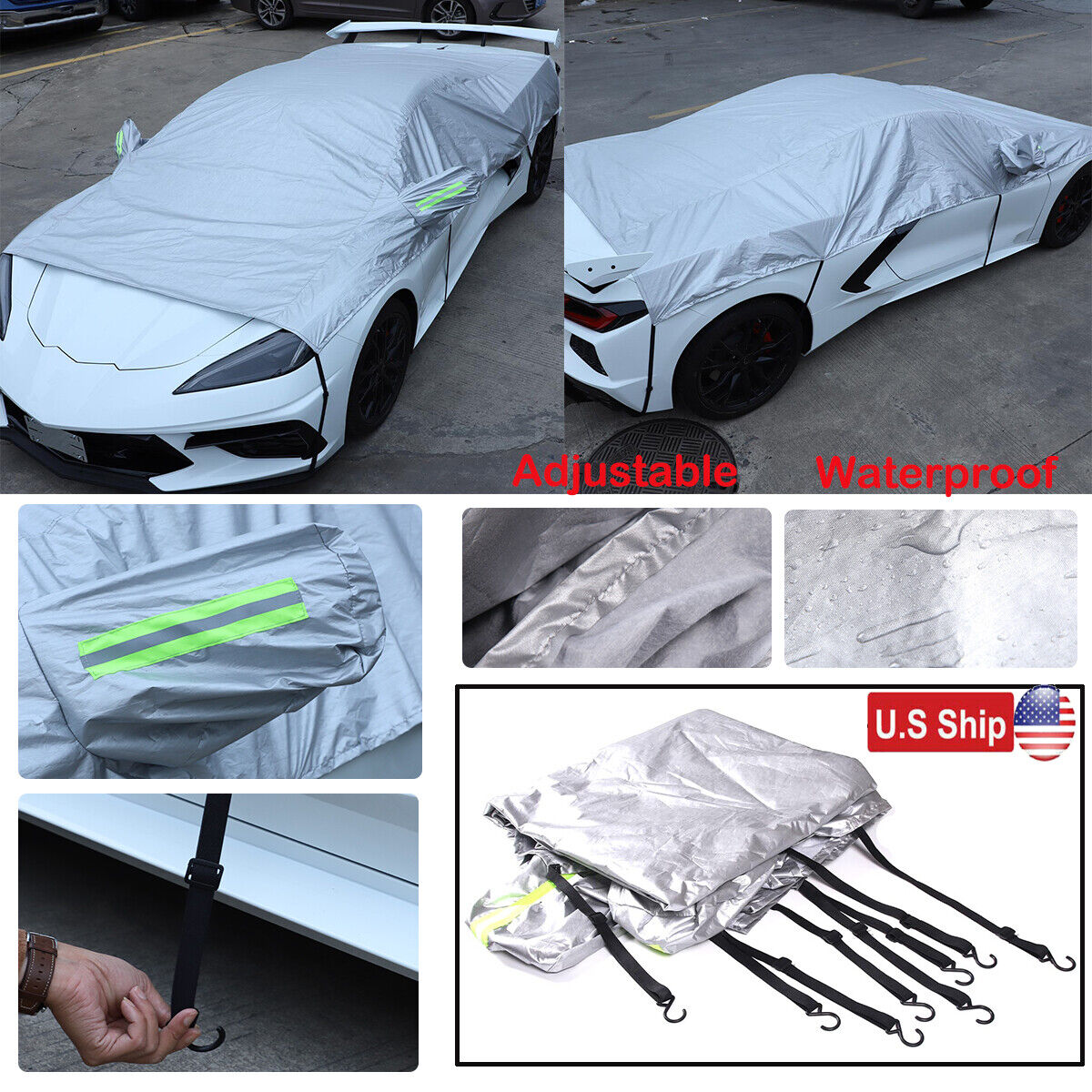 For Corvette C8 2020-2023 Indoor Car Cover Satin Stretch Dust Scratch Protector
