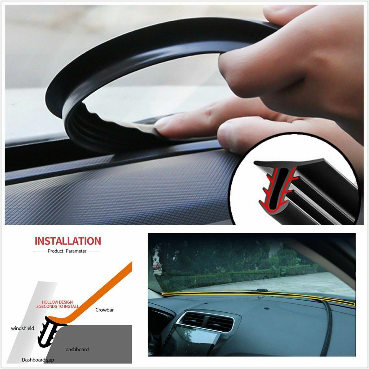 Rubber 1.6M Sound Proof Dust Proof Sealing Strip For Car Windshield Dashboard