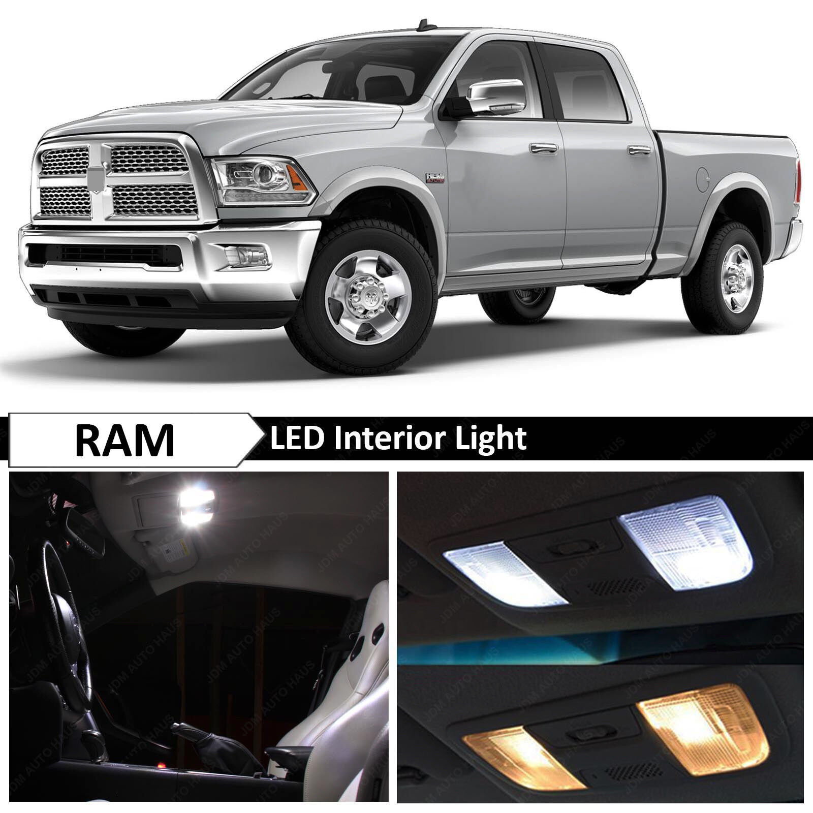 12x White Interior Map Dome LED Lights Package Kit for 2009-2014 Dodge RAM 1500