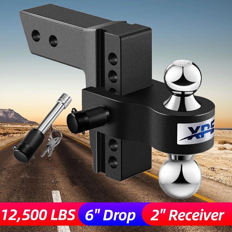 2'' Receiver 6'' Drop Rise Adjustable Trailer Tow Hitch Dual Ball W/Lock 12500lb