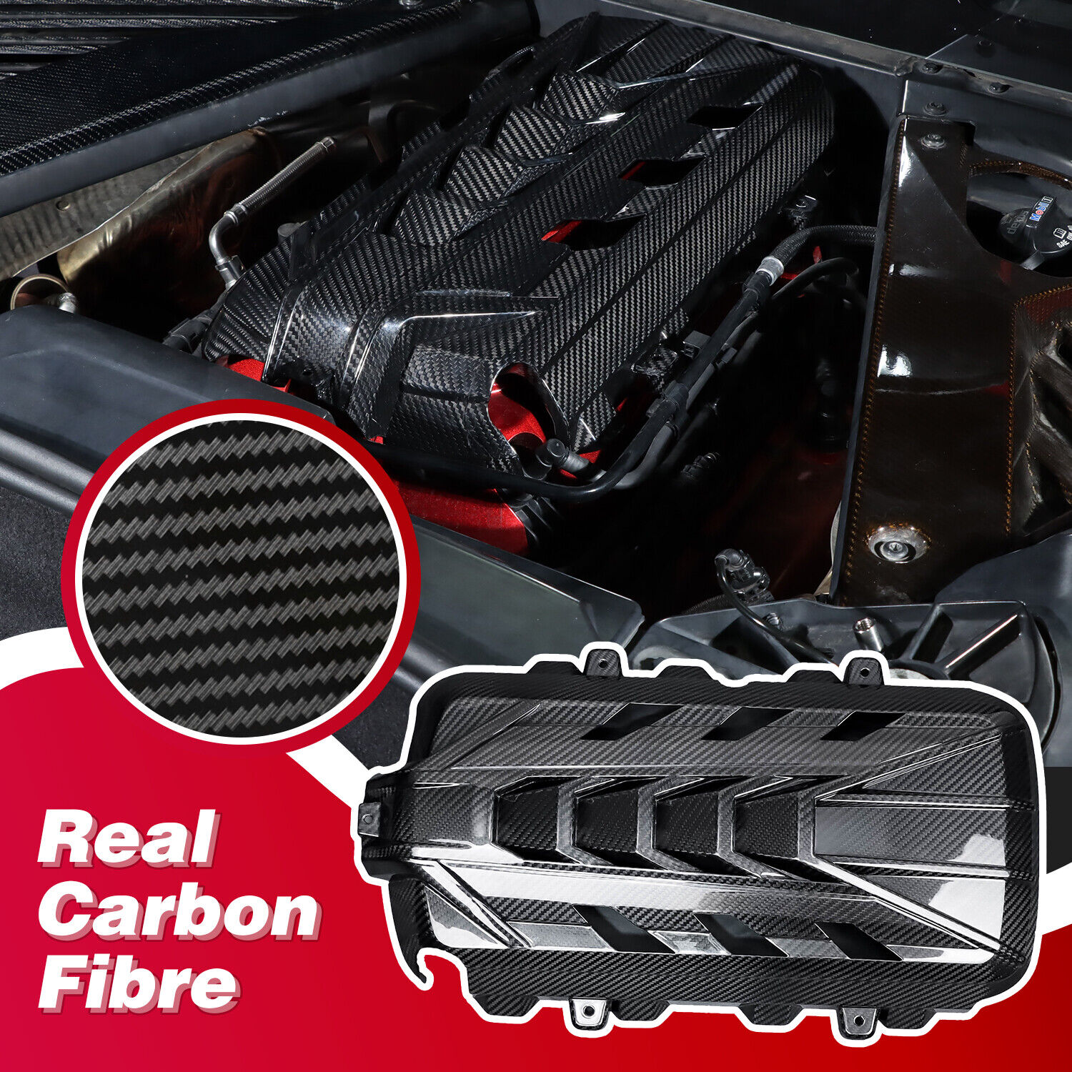 Real Carbon Fiber Engine hood panel Trim Cover Fit For Corvette C8 2020-2024