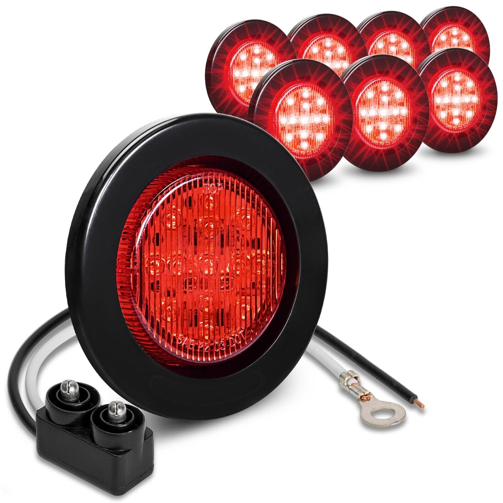 8pc 2.5 Inch DOT Round Red LED Trailer Side Marker Lights with Grommet for Truck