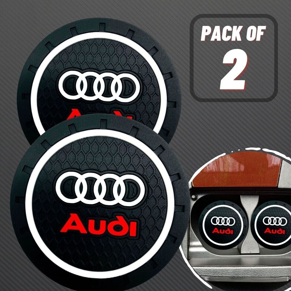 Set of 2 Pcs AUDI LOGO BLACK CAR COASTERS RUBBER SILICONE CUP HOLDER INSERT USA